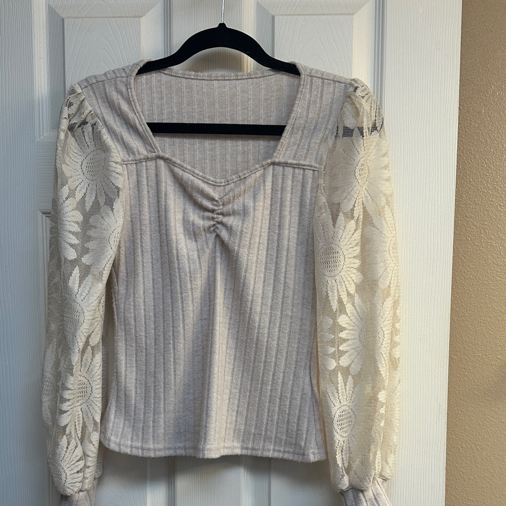 Elegant Cream Lace Sleeve Top